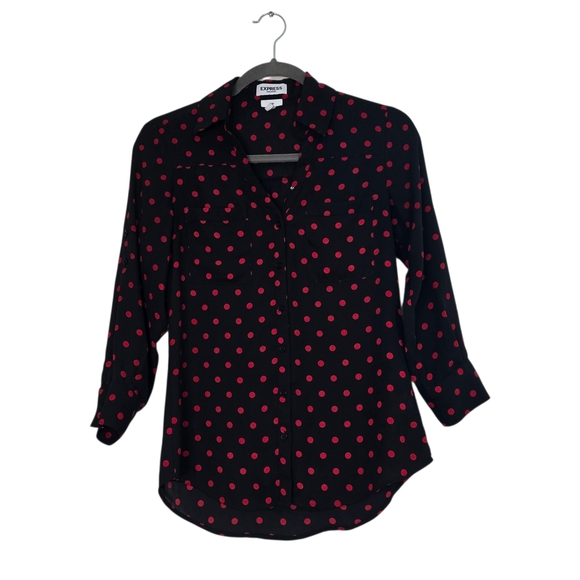 Express Portofino Black and Red Polkadot Slim Buttondown Shirt Office Career - Picture 1 of 9